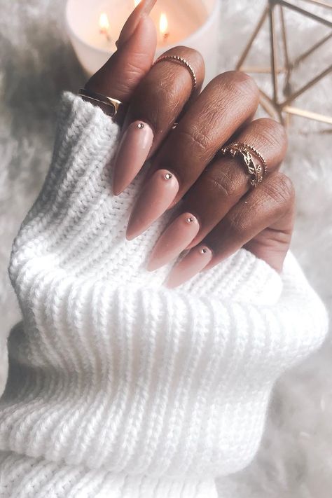 @tiffanylaibhen #nude #diamond #jewel #nails #acrylic #matte #stiletto #winter #fall #design #simple #brownskin #melanin #blackwomen #nailtech Nails Acrylic Matte, Jewel Nails, Nail Acrylic, Back To School Nails, Nail Jewels, School Nails, Nail Stuff, Nail Idea, Diamond Jewel