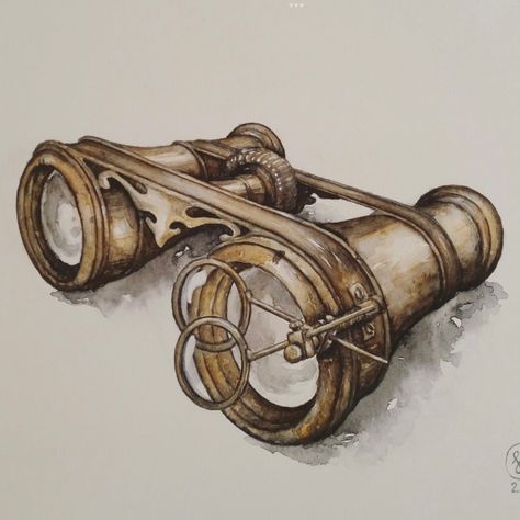 Vintage Binoculars Aesthetic, Binoculars Tattoo, Steampunk Drawing Characters, Steampunk Binoculars, Binoculars Art, Binoculars Inktober, Binoculars Drawing, Man With Binoculars, Steampunk Inventions