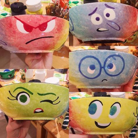 Disney Pottery, Color Me Mine Ideas, Pottery Party, Painted Bowls, Paint Pottery, Pottery Place, Character Faces, Painting Pottery, Bowl Ideas