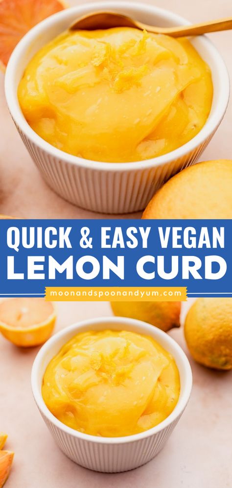 Add this Quick and Easy Vegan Lemon Curd to your summer dessert ideas! This homemade curd is zesty and perfect for adding a burst of citrusy goodness to a wide range of dishes. It also makes a simple 4th of July dessert! Vegan Lemon Curd Recipes, Vegan Lemon Desserts Easy, Quick Lemon Curd, Vegan Lemon Custard, Lemon Curd Recipe Vegan, No Egg Lemon Curd, Lemon Breakfast, Lemon Desserts Easy, Vegan Lemon Curd