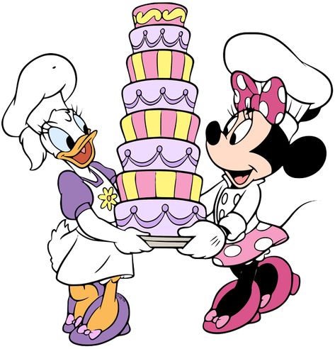 Clip art of Minnie Mouse and Daisy Duck presenting their tiered cake #disney, #minniemouse, #daisyduck, #minnieanddaisy Minnie Mouse And Daisy Duck Party, Daisy Duck Cake, Minnie Y Daisy, Minnie Mouse And Daisy Duck, Minnie And Daisy, Hula Dancing, Mickey Mouse Themed Birthday Party, Disney Planner, Minnie Mouse Images