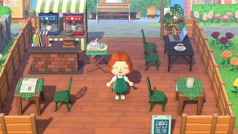 Acnh Outdoor Coffee Shop, Acnh Coffee Shop Ideas, Animal Crossing Shops Ideas, Acnh Outdoor Cafe Ideas, Acnh Outdoor Cafe, Animal Crossing Coffee Shop, Acnh Coffee Shop, Acnh Outdoor Ideas, Acnh Cafe