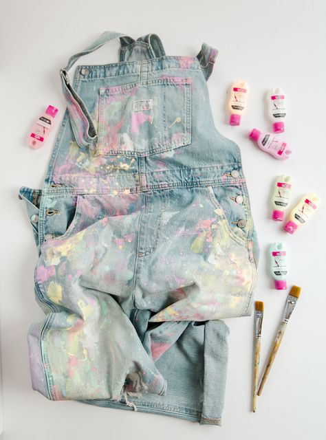 Painting Jumpsuit, Overalls Diy, Best Fabric Paint, Paint Clothing, Painting Clothing, Painted Overalls, Tulip Fabric Paint, Jean Jacket Diy, Cheesecloth Ghost