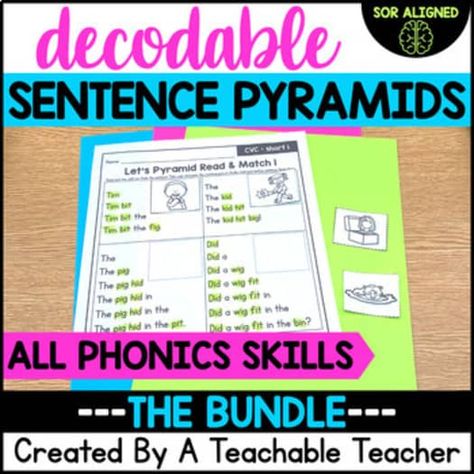 Phonics Fluency Pyramids Decodable Sentences Worksheets Kindergarten First Grade Sentence Pyramids, Decodable Sentences, Phonics Fluency, Vowel Practice, Word Line, Reading Stations, Decoding Words, Worksheets Kindergarten, Vowel Team