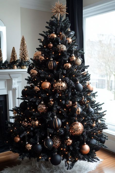 Astrology Christmas Tree, Dark Yule Christmas, Emo Christmas Tree, Aesthetic Christmas Tree Ideas, Goth Christmas Tree, Invisible Christmas Tree, Christmas Tree Inspiration Traditional, 27 Aesthetic, Black Xmas Tree