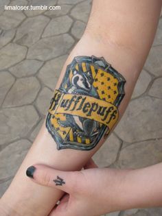 Hufflepuff on Pinterest | Sorting Hat, Harry Potter Stuff and My House Hufflepuff Tattoo Ideas, Enchanting Tattoos, Hufflepuff Tattoo, Bees Tattoo, Crest Tattoo, Potter Tattoo, Hufflepuff Pride, Hufflepuff House, Tattoo Board