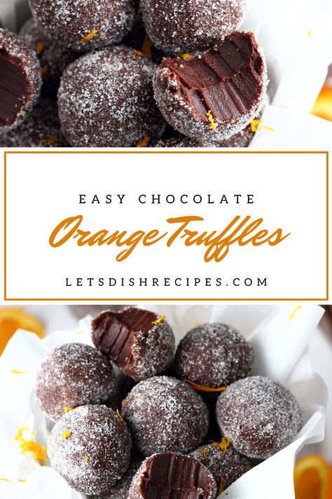 Easy Chocolate Orange Truffles Recipe -- Dark chocolate and orange oil combine in these rich decadent truffles. With only four ingredients, you won't believe how easy they are to make! #christmastreats #homemadechocolates Orange Dessert Recipes, Orange Truffles Recipe, Easy Xmas Dessert, Chocolate Orange Truffles, Orange Truffles, Dessert Recipes Chocolate, Easy Truffles, Orange Dessert, Chocolate And Orange