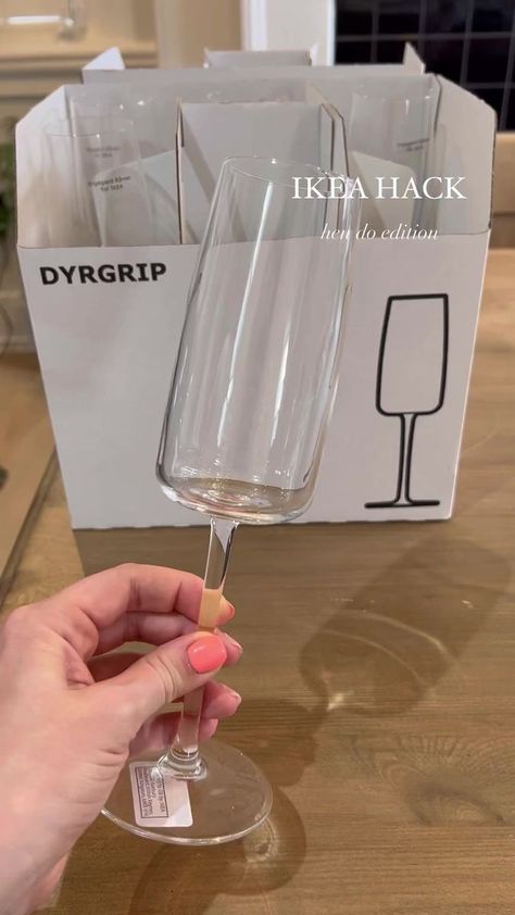 Personalised Prosecco Glasses! 🕺🪩 #diytutorial #hendodecor #weddingdecor #crafttutorial | casalawson Personalised Prosecco Glasses, Prosecco Party, Mionetto Prosecco, Prosecco Glasses, Etching Cream, Personalised Glasses, Hen Do, Craft Tutorial, Ikea Hack