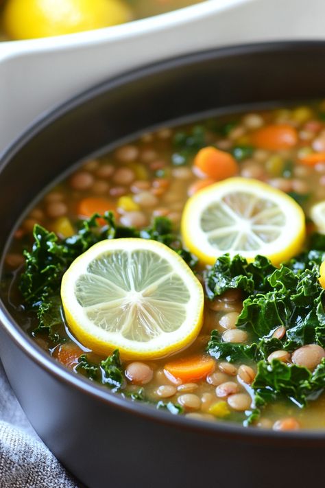 Indulge in a warm bowl of comforting lentil soup with a hint of zesty lemon for a delightful twist on a classic favorite. This hearty and nutritious dish is perfect for cold winter nights or when you're craving something cozy yet light. Packed with protein, fiber, and vitamins, this lentil soup is not only delicious but also incredibly satisfying. High Fiber Soup, Lemon Lentil Soup, Lentil Soup With Lemon, Lemon Lentil, Soup With Lemon, Lentil Soup Recipes, Brown Lentils, Vegetarian Options, Lentil Soup