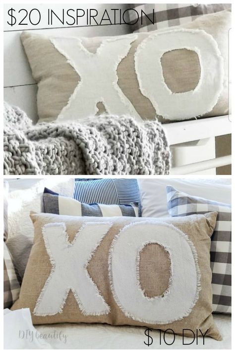 Drop Cloth Throw Pillows, Valentine Pillows Covers Diy, Drop Cloth Pillows Diy, Valentines Pillow Covers, Valentine Pillows Ideas, Xo Pillow, Valentines Bedroom Decor, Cute Pillows Diy, Valentines Day Pillows