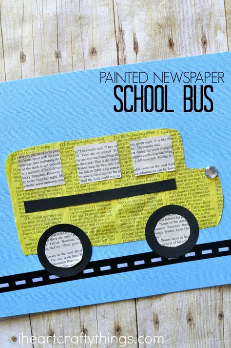 This painted newspaper school bus craft is simple and fun and perfect for preschoolers and Kindergartners who are excited to be starting school this year. Fun back to school crafts, newspaper craft, preschool craft and fall kids craft. Newspaper Art For Kids, Painted Newspaper, School Bus Craft, Bus Craft, School Bus Crafts, Bus Crafts, Bus Safety, Newspaper Craft, Insects Preschool