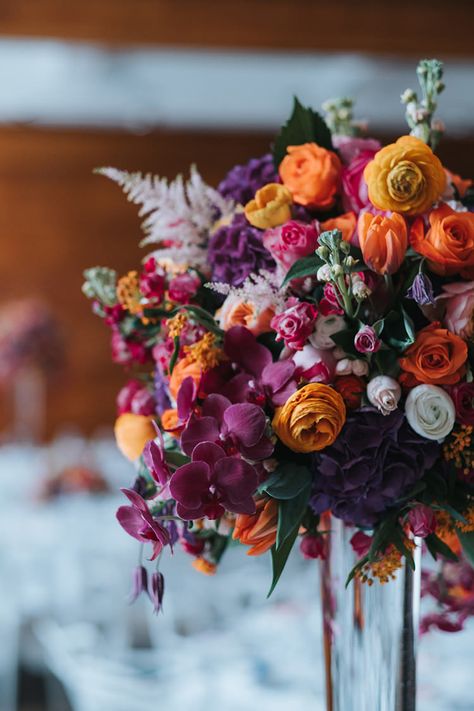 Modern & Artistic Colour Pop City Wedding Purple And Orange Flowers Wedding, Purple Orange Wedding Flowers, Purple Pink Orange Wedding, Nikkah Stage, Orange Pallet, Pink Orange Wedding Flowers, Purple Orange Wedding, Purple Orange Flowers, Purple And Orange Wedding