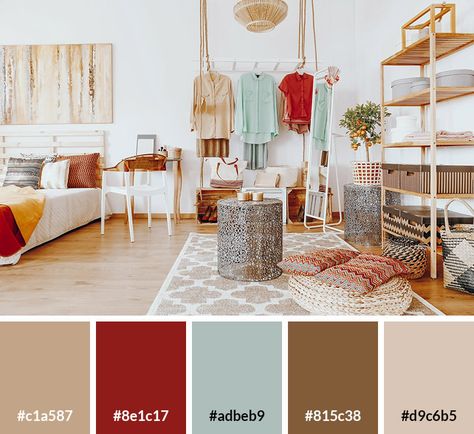 17 Boho Color Palette Ideas (with Hex Codes) - Vandelay Design Boho Color Palettes, Bohemian Color Palette, Boho Color Palette, Outdoorsy Aesthetic, Beach Color Palettes, Free Spirit Aesthetic, Sunset Color Palette, Color Palette Ideas, Boho Color