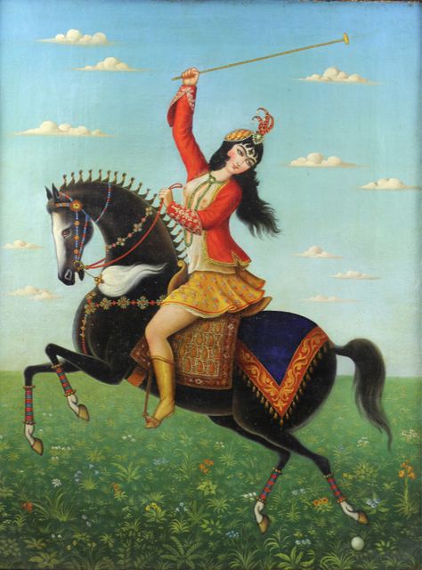 Ghajar Woman, Qajar Clothing, Iran Drawing, Horse Playing, Persian Miniatures, Ancient Persian Art, Iran Art, Persian Painting, Persian Princess