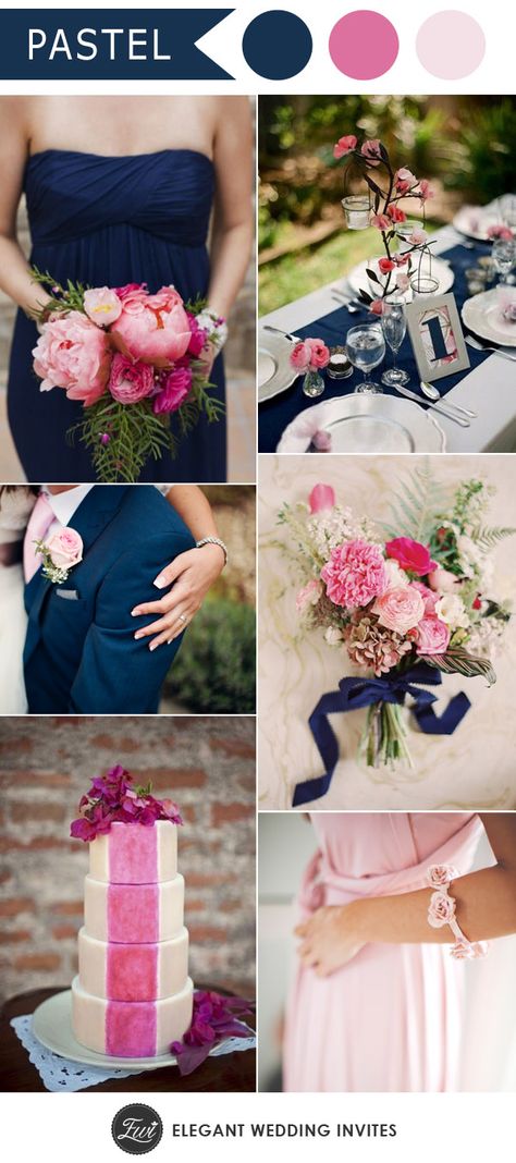 Navy And Dark Pink Wedding, Blue And Pink Summer Wedding, Midnight Blue And Pink Wedding, Pink And Blue Wedding Ideas, Pink And Navy Wedding Theme, Navy And Pink Wedding Theme, Hot Pink And Navy Wedding, Pink And Blue Wedding Theme, Navy Pink Wedding