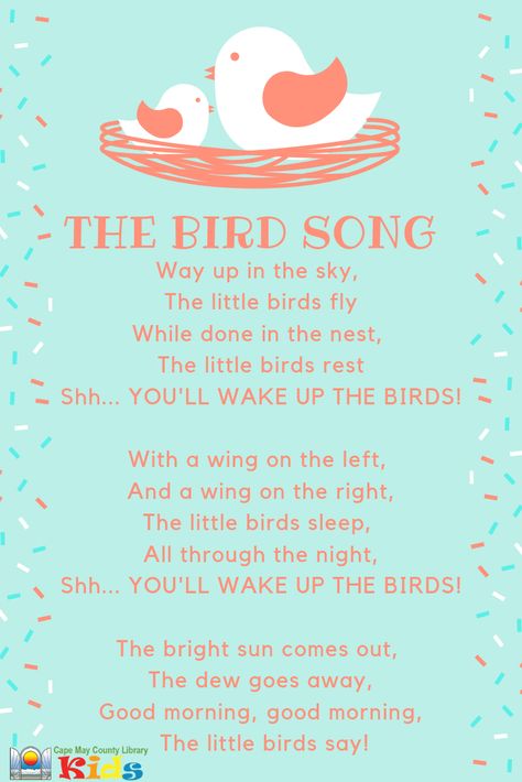 Such A Fun Action Song! Great For Incorporating Movement Rhyming Poems For Kids, Spring Songs, Bird Poems, Kids Songs With Actions, Birds Theme, Birds For Kids, Library Programming, Circle Time Songs, Kindergarten Songs