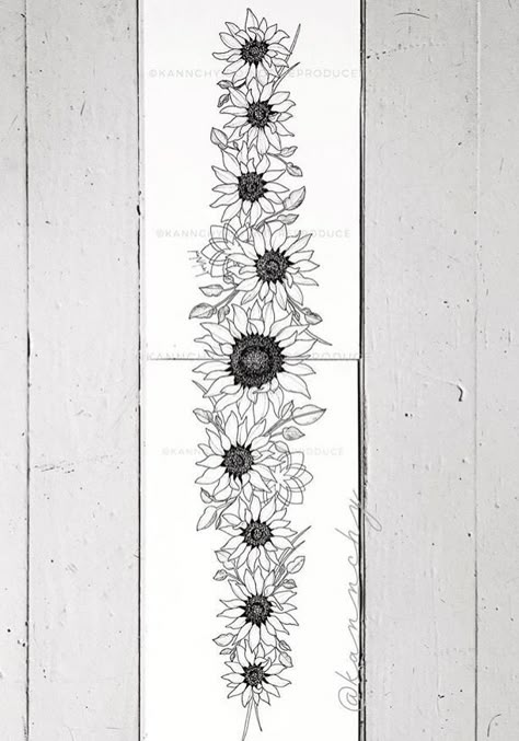 Sunflower Band Tattoo, Flower Spine Tattoos, Tattoo Band, Kunst Tattoos, Tattoo Back, Sunflower Tattoos, Arm Band Tattoo, Flower Band, Spine Tattoo