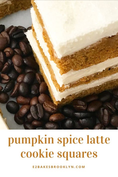 Pumpkin Spice Latte Cookie Squares Pumpkin Spice Latte Bars, Cookie Squares, Recipes Autumn, Latte Cookie, Sweets Bar, Crumb Bars, Pumpkin Treats, Pumpkin Spice Recipe, Dark Caramel