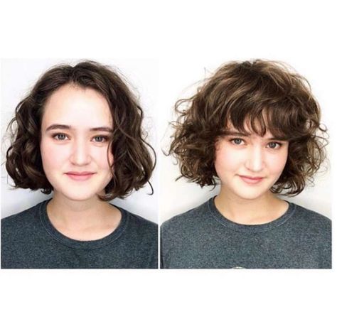 Before and after images of haircuts at Edo Salon and Gallery in San Francisco. Salon owner Jayne Matthews estimates at least 80 percent of clients find Edo from Instagram (@edosalonandgallery). Wavy Bangs, Colored Curly Hair, Curly Hair With Bangs, Penteado Cabelo Curto, Curly Bob Hairstyles, 짧은 머리, Curly Hair Cuts, Short Curly Hair, Long Curly Hair