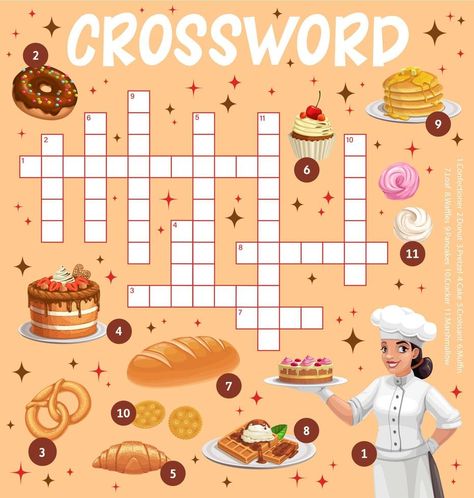 Sweets, desserts and bakery crossword worksheet Custard Desserts, Cooking Classes For Kids, Refreshing Desserts, Fruity Desserts, Dessert Dips, Sweets Desserts, Brand Identity Design, Vector Pattern, The Little Mermaid