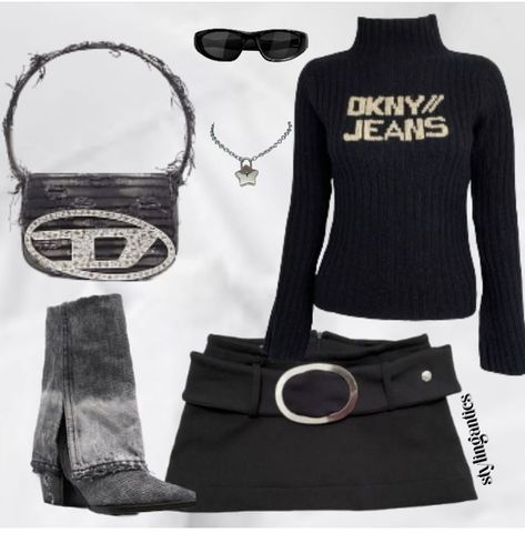 00s Fashion Outfit, Diesel Skirt, Glasses Prada, Diesel Fashion, Instagram Shoes, Prada Style, Punk Style Outfits, Virtual Stylist, Aesthetic Pinterest