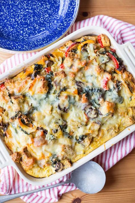 Vegetable Strata, Strata Recipes Breakfast, Strata Recipe, Strata Recipes, Breakfast Strata, Yummy Veggies, Meatless Mondays, Roasted Vegetable, Breakfast Meal Prep