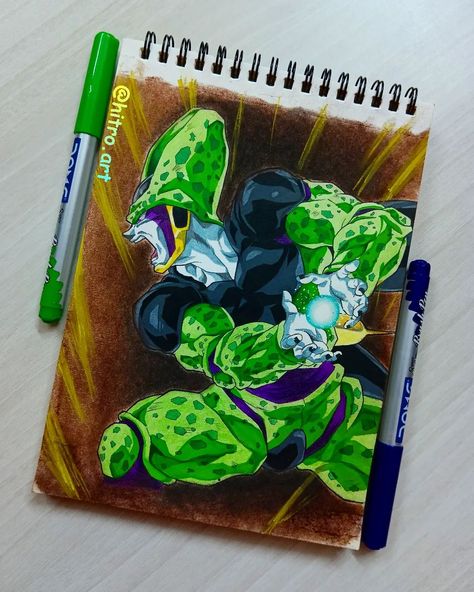 Here's the pic Of Cell 🔋 Art tools 🎨 Doms sketch pad Doms colour pencil Doms brush pen . . . . #animereels #animeartist #animedrawing #artist #art4anime #artreels #hitroart #instareels #instaart #instagood #digitalart #mangaart #manga #dragonballz #dragonball #cell #goku #colourpencil # Cell Art, Spiderman Comic Art, Super Goku, Dbz Art, Dragon Ball Super Goku, Colour Pencil, Sketch Pad, Spiderman Comic, Dragon Ball Artwork