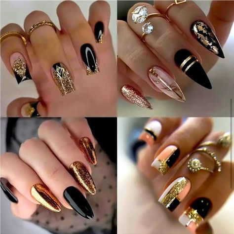 Nail Decoration Ideas, Catherine Nails, Nail Designs Christmas, Ballet Nails, Golden Nails, Acrylic Nail Shapes, Fall Nail Art Designs, Gel Nails Diy, Black Gradient