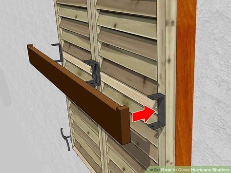 4 Ways to Close Hurricane Shutters - wikiHow Life Diy Storm Shutters Exterior, Storm Shutters Exterior, Outside Window Shutters, Diy Wood Shutters, Outside Shutters, Window Shutters Diy, Shutter Ideas, Accordion Shutters, Metal Shutters