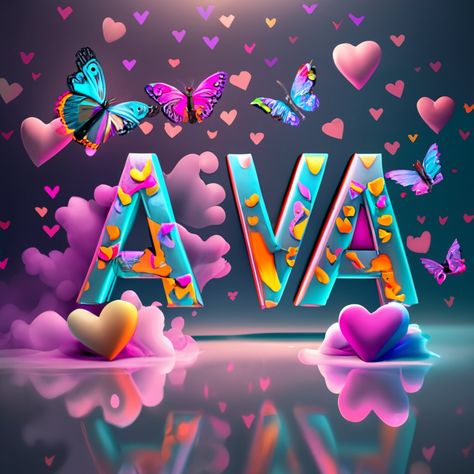 Name Ava, Ava Name, 3d Render, Neon Lights, Colorful Butterflies, 3d Rendering, Neon Lighting, Butterflies, Neon