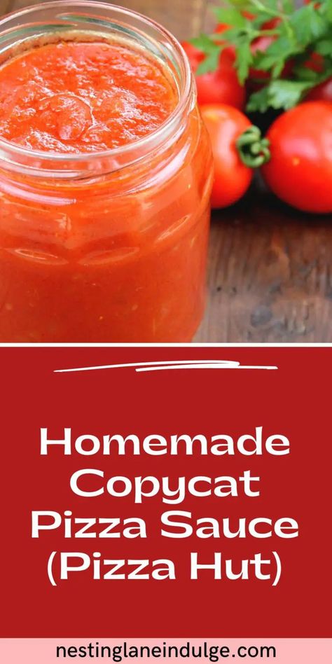 Homemade Copycat Pizza Sauce (Pizza Hut) Recipe. This recipe will teach you how to make a copycat Pizza Hut pizza sauce that's just as delicious as the real thing. With a blend of savory herbs and spices, combined with tomatoes and garlic, this sauce is bursting with flavor. It's incredibly easy to make, with all the ingredients simmered together in a small saucepan until it's the perfect consistency. Use it to top your homemade pizza, or as a dipping sauce for your favorite snacks. Pizza Hut Sauce Copycat, Copycat Pizza Sauce, Pizza Hut Pizza Sauce Recipe, Chef Boyardee Pizza Sauce Recipe, Pizza Hut Sauce, Pizza Hut Sauce Recipe, Pizza Copycat Recipes, Pizza Hut Pizza Sauce, Sweet Pizza Sauce