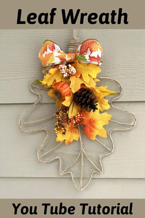 Fall Mesh Wreaths Leaf, Diy Wreath Frame How To Make, Fall Wall Wreath, Dollar Tree Leaf Form Ideas, Dollar Tree Leaf Wreath Frame, Dollar Tree Wreath Form Ideas, Leaf Wreath Form Dollar Tree, Fall Dollar Tree Wreath, Fall Mesh Wreaths Diy Dollar Tree