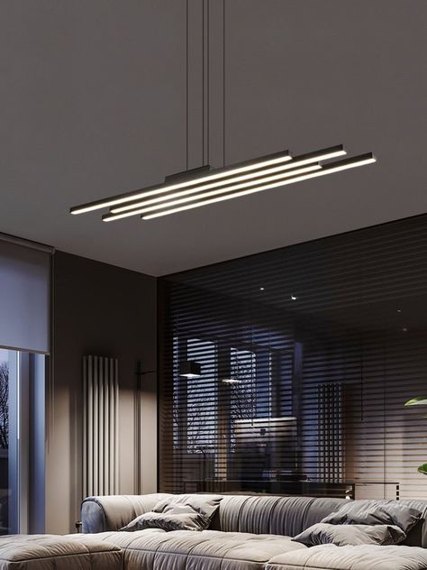 This Nordic Modern Minimalist LED Chandelier is made of aluminum material for a stylish and modern look. With its slim design and bright LED lighting, it offers a bright and modern atmosphere to any space. 
 
 
 
 
 
 
 
 
 
 Collection: 
 Chandelier 
 
 
 Materials: 
 Metal, Acrylic  
 
 
 Color:  
 Black  
 
 
 Base Type :  
 LED Strip  
 
 
 Wattage : 
 88W / 108W 
 
 
 Power Source:  
 AC 
 
 
 Voltage: 
 
 90-260V 
 
 
 
 Installation Type:  
 
 Hardwired Cord Pendant Installation Nordic Lighting, Chandelier Living Room Modern, Living Room Pendant Light, Nordic Chandelier, Minimalist Bar, Modern Minimalist Living Room, Minimalist Lighting, Nordic Modern, Room Lamp