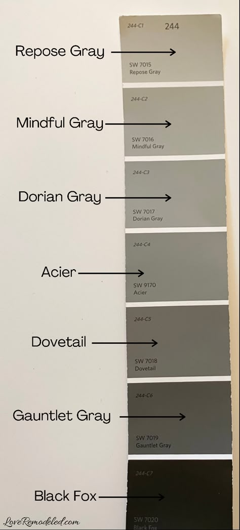 Mindful Gray Paint Color Strip Warm Dark Gray Paint Color, Warm Gray Paint Color, Moody Basement, Dark Gray Paint, Paint 2023, Dark Gray Paint Colors, Basement Den, Mindful Gray Sherwin Williams, Hale House