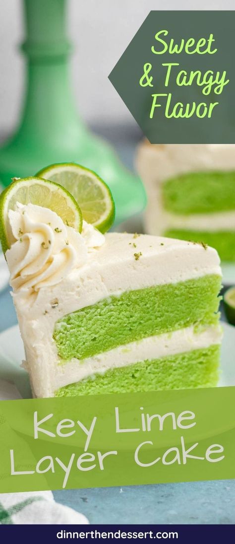 Key Lime Cake is light, fluffy, sweet, and tangy. Flavored with coconut extract and lime juice, and topped with rich cream cheese frosting. Key Lime Buttercream Frosting, Keylime Cake Recipe Easy, Key Lime Lush Dessert, Key Lime Cake Recipe From Scratch, Keylime Cake Recipe, Key Lime Cake From Box Cake, Key Lime Layer Cake, Key Lime Buttercream, Key Lime Cake Recipe