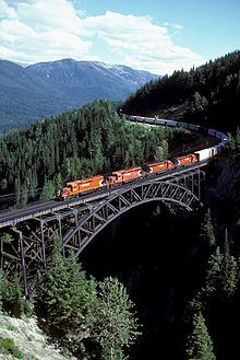 British Columbia - CPR train traversing the Stoney Creek Bridge. Trestle Bridge, Creek Bridge, Snow Capped Mountains, Canadian Pacific Railway, Railroad Bridge, Glacier Park, Rail Transport, Railroad Photography, Stoney Creek