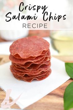 These baked salami chips are the perfect party crispy party appetizer. It's a snack you can't put down. Salami Appetizers Appetizer Ideas, Salami Chips And Dip, Carnivore Party Food, Salami Appetizer Party Appetizers, Salami Chips Baked, Baked Salami, Salami Appetizer, Salami Chips, Yummy Appetizers Parties