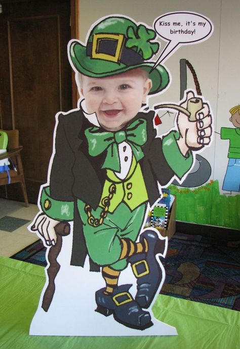 A St. Patrick’s Day Birthday Party for Justin's 1st Birthday! St Pattys Birthday Party, Irish Theme Party, St Baldricks, Irish Birthday, Son's Birthday, Irish Theme, Photo Cutout, St Patrick's Day Decorations, Birthday Crafts