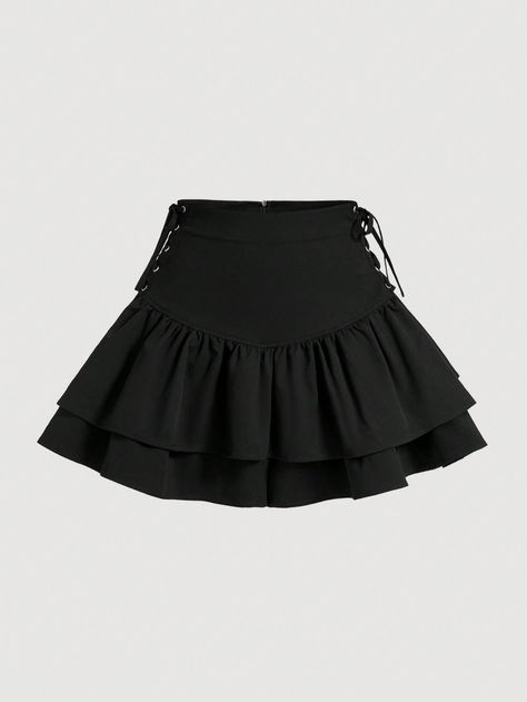 Black Casual Collar  Woven Fabric Plain Skort Embellished Non-Stretch  Women Clothing Short Skirt Styles, Black Shorts Outfit, Gothic Skirt, Short Black Skirt, School Uniform Fashion, Downtown Outfits, African Fashion Traditional, Women Tie, Jupe Short