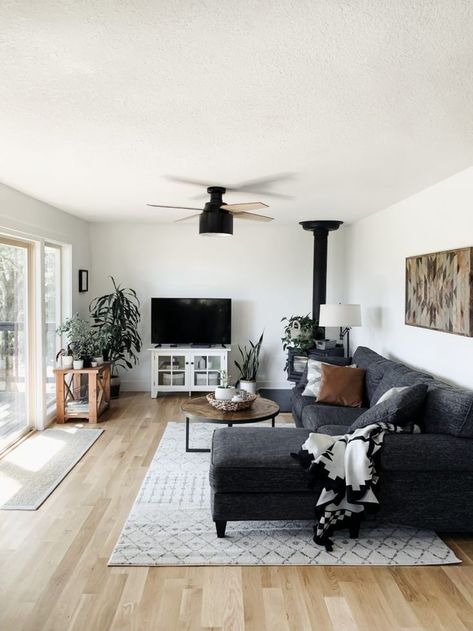 Allisa Jacobs, Black Couch Living Room, Black Couch, Family Room Remodel, Minimal Living Room, Room Remodel, Functional Space, Our New Home, Family Room Design