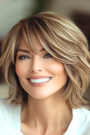 Save this pin for the best short layered haircuts with bangs. Soft, feathered layers fall like delicate feathers, creating a light-as-a-breeze effect. The bangs sweep to the side, softly framing your face in an approachable way. Feathered Layered Hairstyles, Short Layered Haircuts With Bangs, Face Framing Hair, Feathered Layers, Short Layered Bob Hairstyles, Layered Haircuts With Bangs, Hair 2022, Shaggy Short Hair, Short Hair Lengths