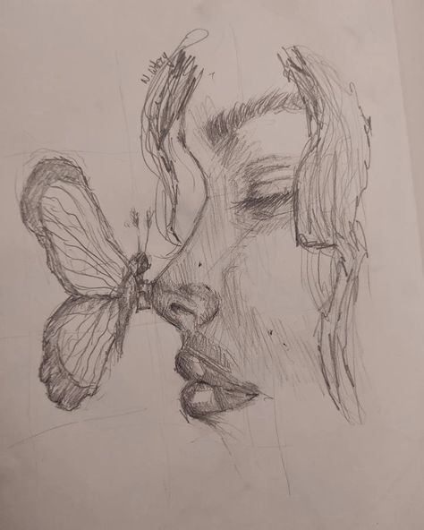 Inspired by Pinterest #facesketch #butterfly Butterfly Art Sketch, Random Pencil Drawings, Sketch Book Butterfly, Pinterest Drawing Ideas, Art Easy Drawing Sketches, Drawings With Butterflies, Pencil Art Drawings Butterfly, Pretty Art Sketches, Baterflay Art