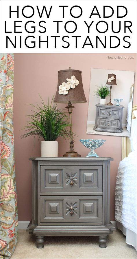 Easy tutorial for how to easily add legs to any piece of furniture. LOVE this idea! Add Legs To Nightstand, Add Legs To Furniture, Best Living Room Furniture, Best Living Room, Diy Furniture Bedroom, Furniture Rehab, Diy Furniture Projects, Décor Diy, Ikea Hacks