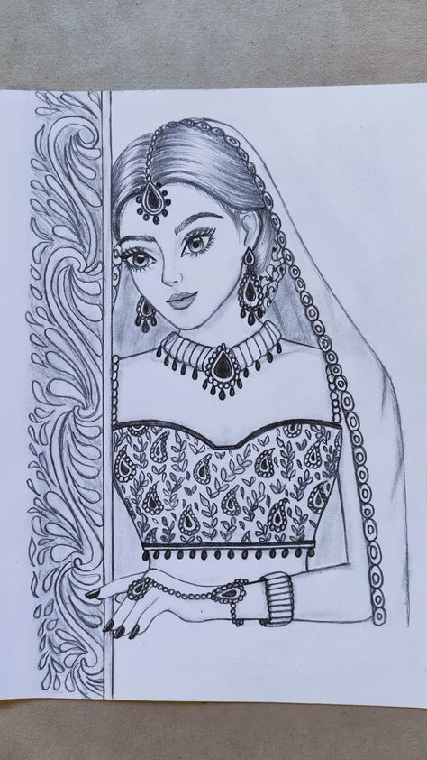 Lady Drawing Sketches, Girls Sketches, Mehndi Drawing, Simple Art Drawings, Simple Drawing Ideas, Sketch Simple, Easy Tattoo, Art Drawing Ideas, Pencil Sketches Easy