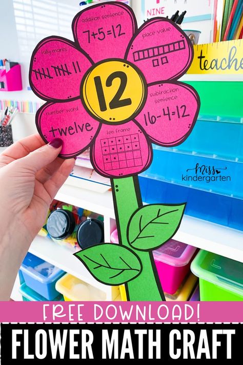 This flower math craft is a great kindergarten math activity. As an added bonus, it's a FREE download! Help students practice math fluency using this fun kindergarten math craft. Fun 1st Grade Math Activities, Math Flowers, Flower Math, Crafts For Kindergarten, Miss Kindergarten, Math Fluency, Free Crafts, Spring Math, Math Centers Kindergarten