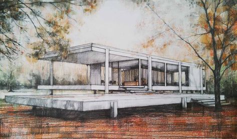 Istorie – Vlad Bucur Farnsworth House Drawing, Farnsworth House Sketch, Farnsworth House, 3d Sketch, Dance Paintings, House Sketch, Perspective Art, House Drawing, Mies Van Der Rohe