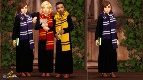 Magical Wonders.1. Closed Robe. • Children Unisex. // 4 swatches // Base Game. // Custom Thumbnails. // EA mesh edit. // Body outfit - Costumes. // Everyday. // Disallowed for randoms. 2. Accessory... Hogwarts Uniform Sims 4 Cc, Sims 4 Harry Potter Cc, Sims People, Harry Potter Uniform, Harry Potter Robes, Harry Styles Clothes, Hogwarts Uniform, Sims Baby, Cc Sims4