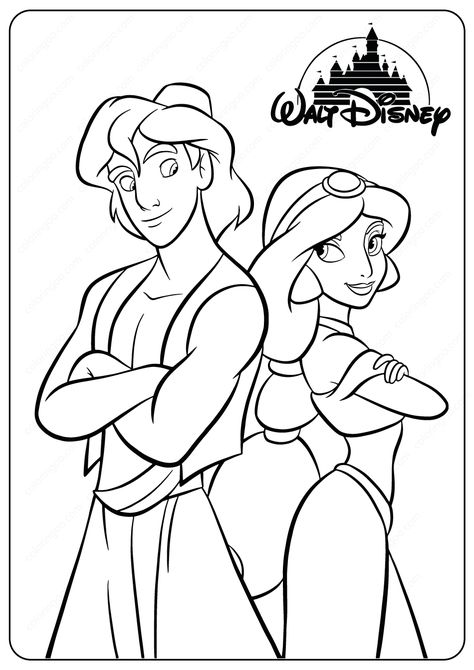 Printable Aladdin and Jasmine PDF Coloring Pages  #aladdin #jasmine #disney #coloringpages #drawing #painting #cartoon #girls #boys #printable #pdf #waltdisney #illustration Aladdin And Jasmine Coloring Pages, Aladdin And Jasmine Drawing, Aladin Drawing, Princess Jasmine Drawing, Princess Jasmine Coloring Pages, Aladdin Drawing, Aladdin Coloring Pages, Jasmine Drawing, Princess Coloring Sheets