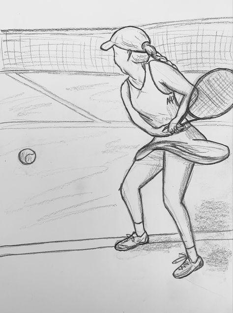 Tennis Net Drawing, Sport Sketches Drawings, Tennis Drawing Art, Volleyball Drawings, Hockey Player Drawing, Tennis Sketch, Sport Sketch, Sports Sketch, Tennis Backhand