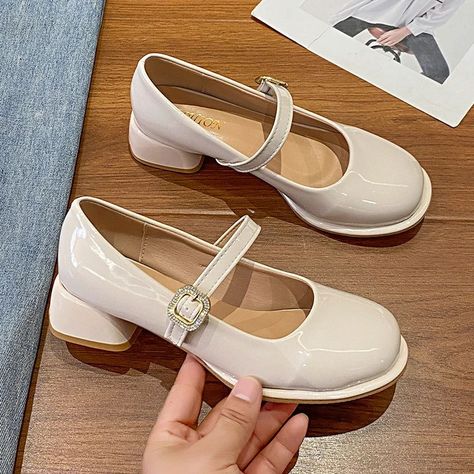 Leather Shoes For Women, Heels High, Shoes Sale, High Heels Shoes, Womens Summer Shoes, Pu Heels, Womens Slides, Jane Shoes, Thick Heels